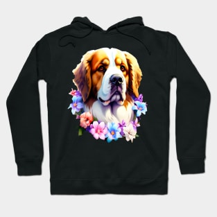 Saint Bernard Dog Surrounded by Beautiful Spring Flowers Hoodie